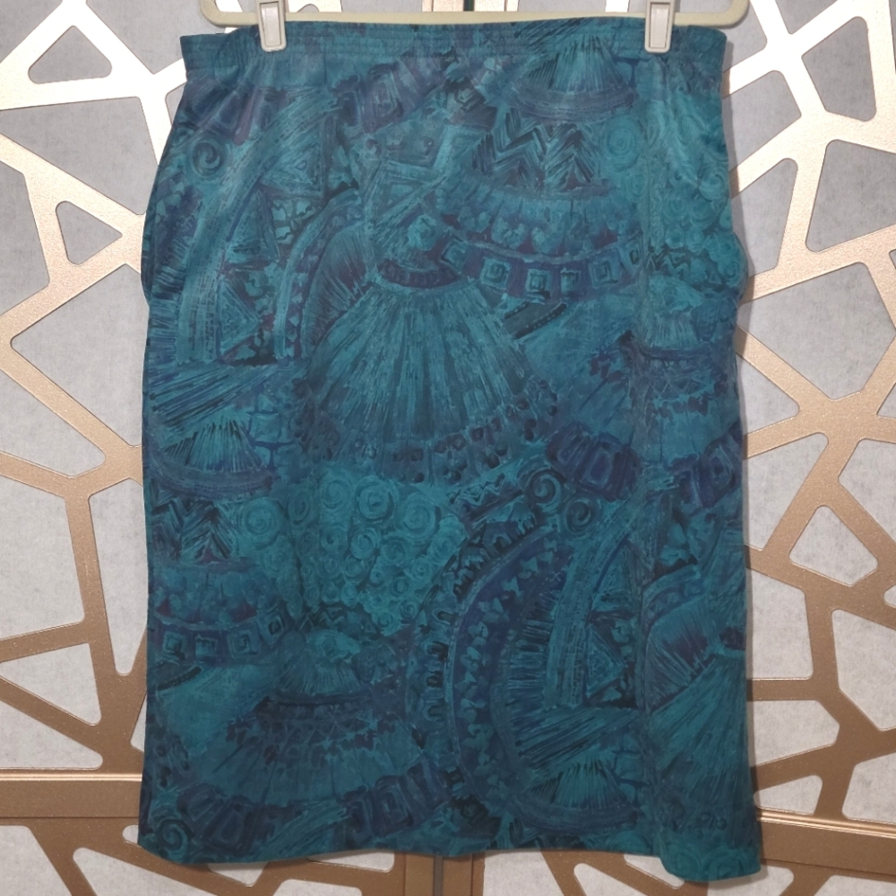 VINTAGE DIVISION OF GRAPH Teal Abstract Print Pencil Skirt With Pockets!